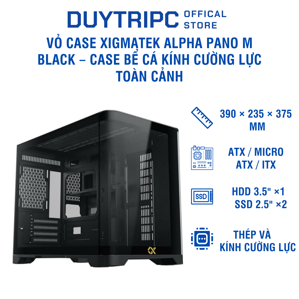 Vỏ Case XIGMATEK ALPHA PANO M Black – Case bể cá kính cường lực toàn cảnh, hỗ trợ M-ATX, thiết kế gọn đẹp, build PC RGB nổi bật